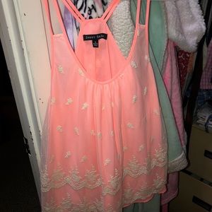 Bright coral lace overlay boutique top.